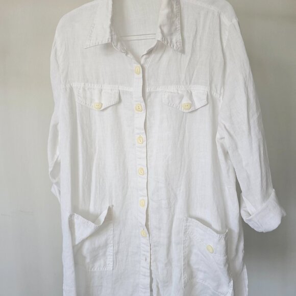 Kalkanci White Linen Button-Up Shirt w/Waist Pockets - Picture 7 of 7